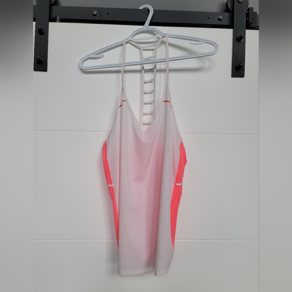 Lululemon Women's Neon Pink and White Top